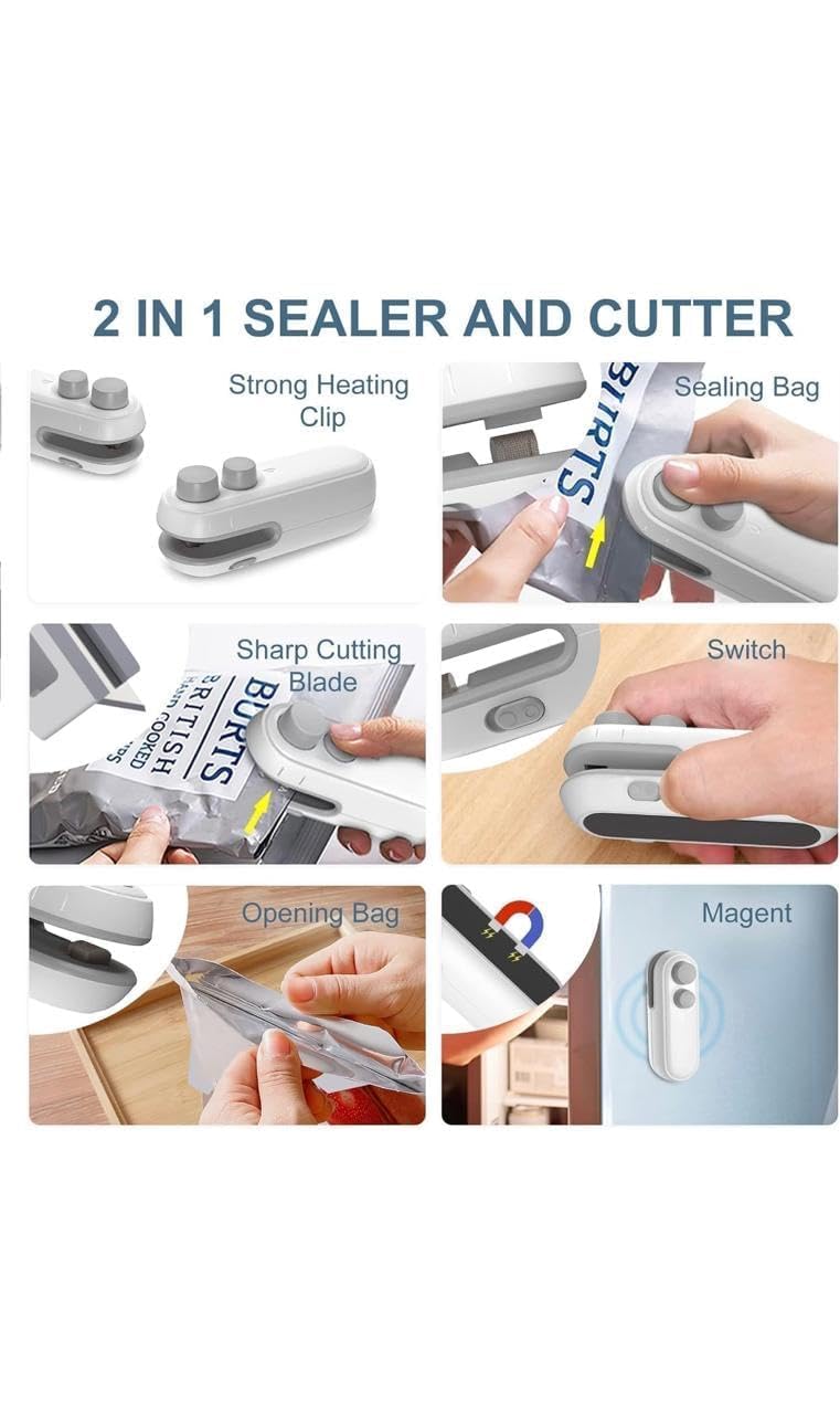 2 in 1 Mini Bag Sealer with Cutter and Magnet